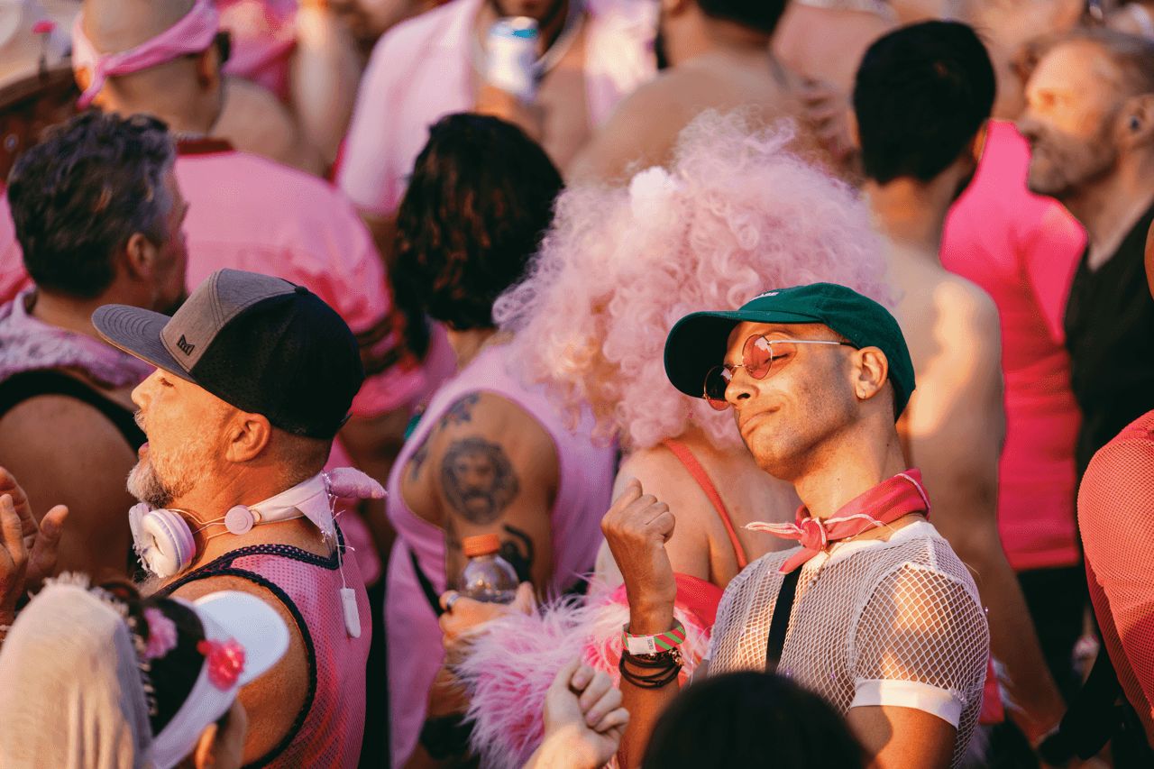 Man dancing to music at The Pink Party